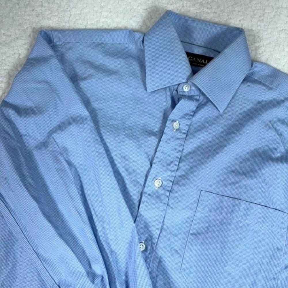 Canali Button Down Shirt Mens 15 38 Light Blue Gingham Check Long Sleeve Dress